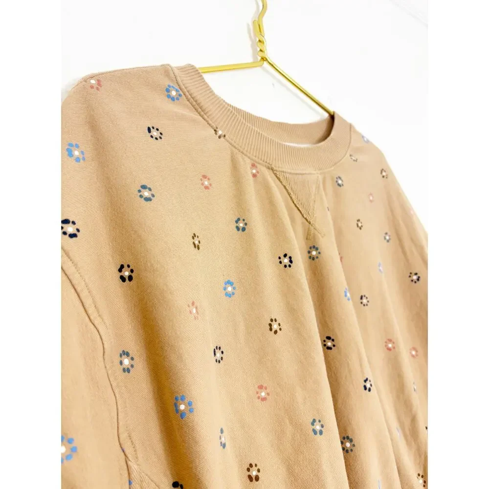 Madewell Terry Sweatshirt in Dot Daisy Size 2X Tan Sloucy Oversized Boho Lounge